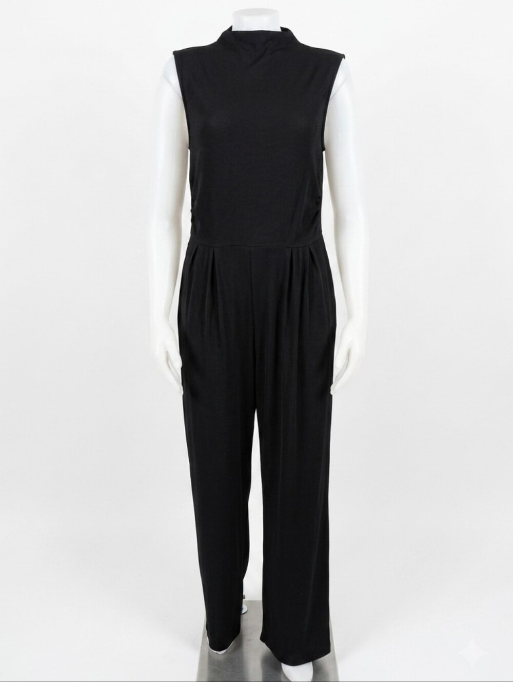 PrettyGarden Black Ribbed Mock Neck Sleeveless Jumpsuit Size L